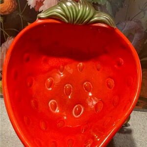 Strawberry-Poppy trails Shaped Red Serveware Bowl California Pottery